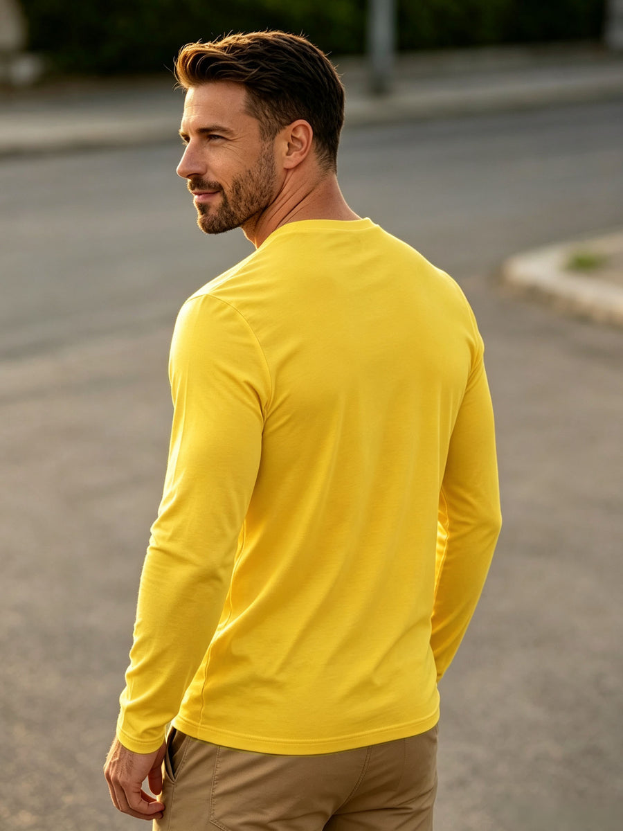 100%, 2pcs Men'S V-Neck Long Sleeve T-Shirts, Men'S Knit Sweatshirts, Casual Athletic Ribbed Neck Tops - Black+Yellow