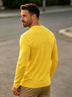 100%, 2pcs Men'S V-Neck Long Sleeve T-Shirts, Men'S Knit Sweatshirts, Casual Athletic Ribbed Neck Tops - Black+Yellow