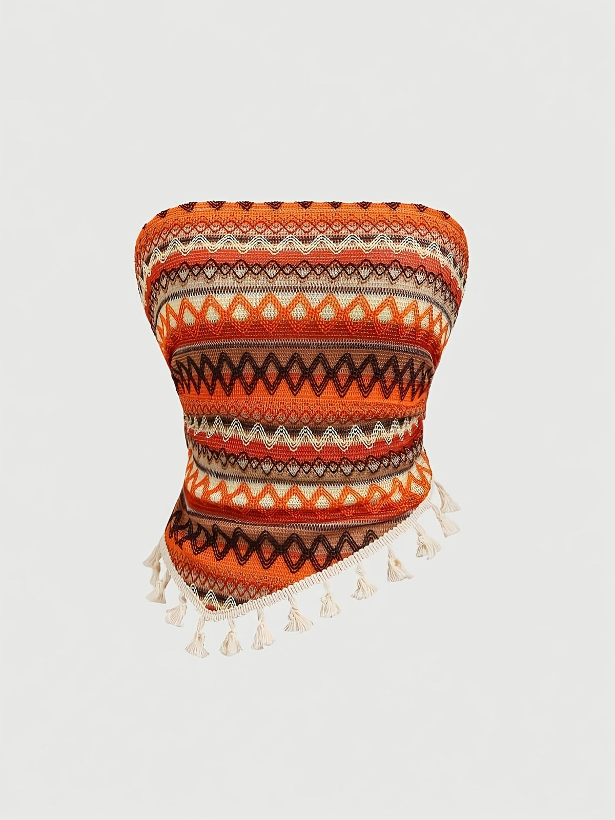 Women'S Bohemian Style Orange Wavy Ruffled Hem Bandeau Top - Polychrome