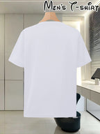 Adult Round Neck T-Shirt Trendy Golden Badge Striped Print Top Casual Outing Fan Gathering Leisure All-Match Breathable Pullover Sweater - White
