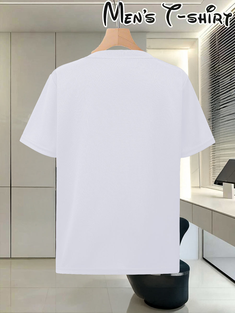 Adult Round Neck T-Shirt Trendy Golden Badge Striped Print Top Casual Outing Fan Gathering Leisure All-Match Breathable Pullover Sweater - White