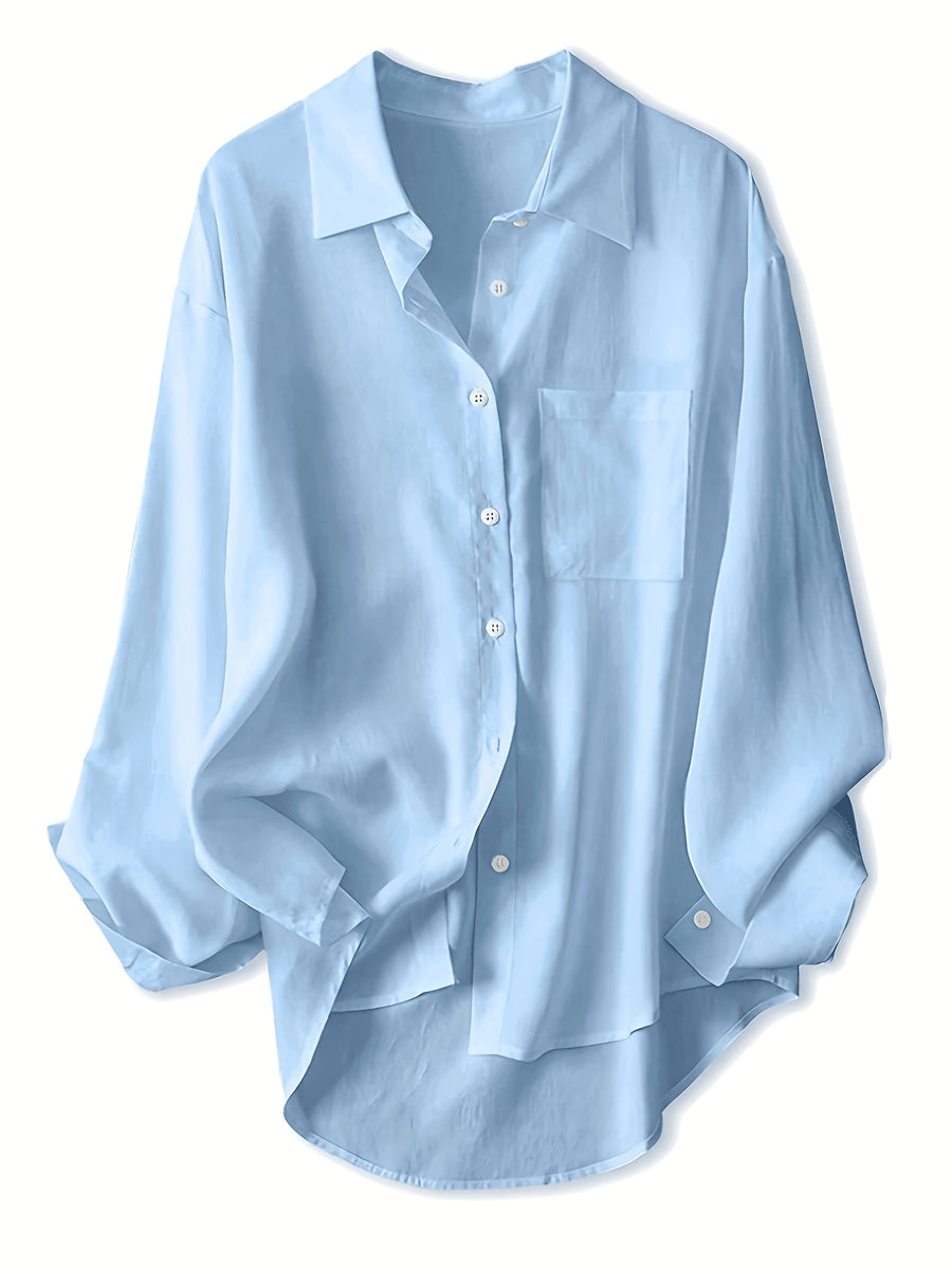 Women'S Classic Solid Color Casual Shirt - Light Blue