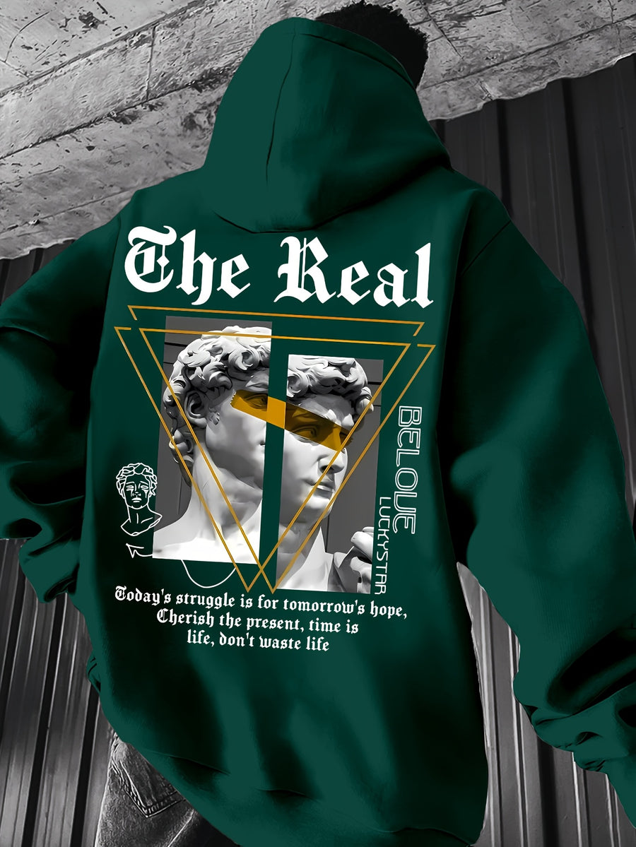 Men's Hooded Sweatshirt with Color-Block Patchwork Design, Print, and White Drawstring. Fashionable Pullover Long-Sleeve Sweatshirt for Daily Shopping, Lounging, and Outings - Mixed Color 1