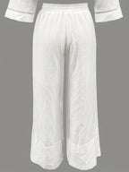 YT Women's Elegant Collection Relaxed Fit Drawstring Waist Pants - Lightweight Breathable Fabric, Solid Color Spring/Summer Casual Lounge Pants for Casual Attire, Summer Clothing, Quality Textile Craftsmanship, Flowing Fabric Trousers - White