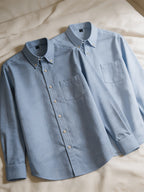 1+1 2pcs Classic Men's Oxford Plain Color Shirt, Long Sleeve Spring/Autumn Pocket Lapel Shirt for Casual Daily Outings - Blue+Light Blue