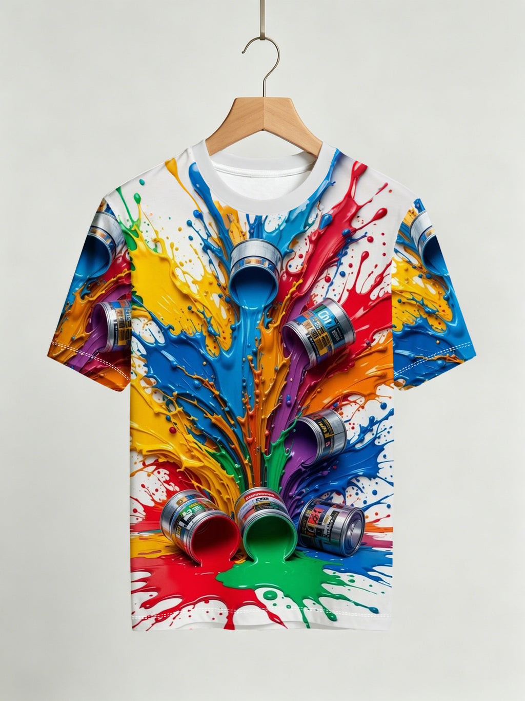 Men's Colorful Ink Splatter Art Print T-Shirt, Creative Trendy Versatile Short Sleeve - Mixed colors