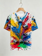 Men's Colorful Ink Splatter Art Print T-Shirt, Creative Trendy Versatile Short Sleeve - Mixed colors