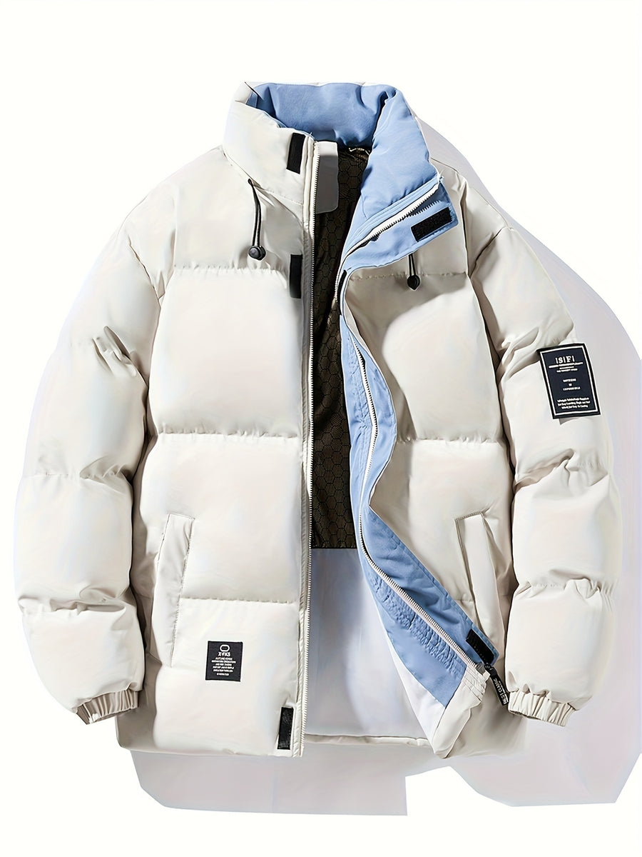 Men's Casual Warm Padded Coat | Autumn/Winter Long Sleeve Zip-Up Jacket, Windproof Padded Coat with Side and Inner Pockets, Ideal for Daily Wear, Outdoor Activities, and Parties, the Perfect Winter Essential, Great Gift for Son, Husband, or Male - White