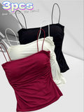 3pcs Set of Sexy and Elegant Women's Camisole with Waist Pleat Design, Suitable for Spring, Summer, and All Seasons - Black+white+red