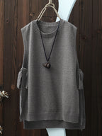 Women'S Spring Autumn Casual Fashion Niche Chic Vintage Easy Solid Round Neck Vest Sleeveless Side Slit Tie-Up Short Front Long Back Design Temperament Daily Versatile Quality Premium Gentle Elegant Loose Lazy Style Outerwear Sleeveless Camisole Top - Grey