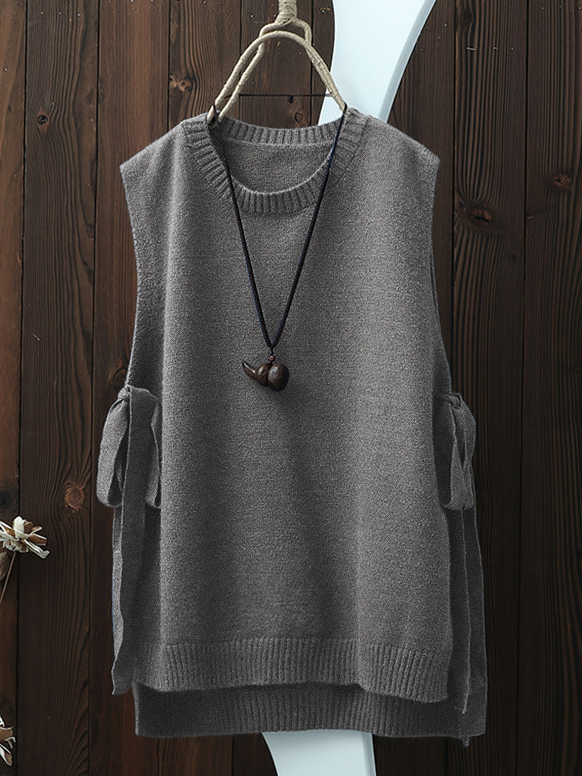Women'S Spring Autumn Casual Fashion Niche Chic Vintage Easy Solid Round Neck Vest Sleeveless Side Slit Tie-Up Short Front Long Back Design Temperament Daily Versatile Quality Premium Gentle Elegant Loose Lazy Style Outerwear Sleeveless Camisole Top - Grey