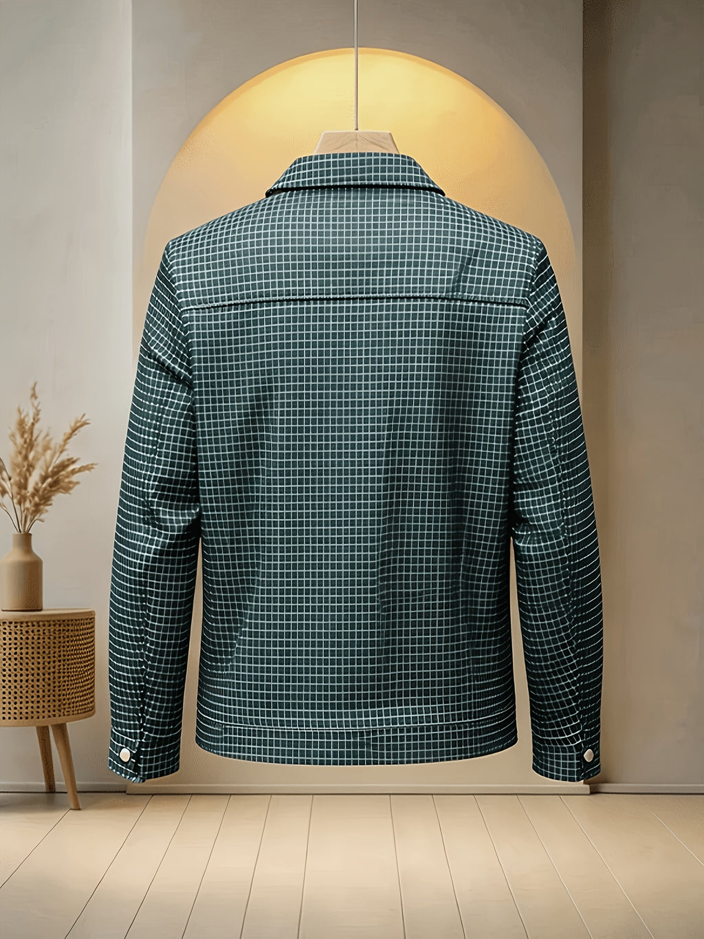 Men'S Plaid Lapel Button-Front Jacket, 100% Polyester Breathable Anti-Scratch Quick-Dry Wrinkle-Resistant Office Daily Casual Outerwear - Military Green