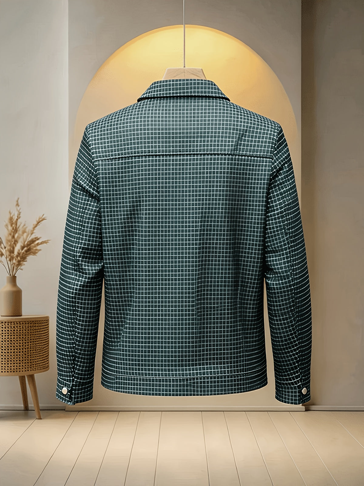 Men'S Plaid Lapel Button-Front Jacket, 100% Polyester Breathable Anti-Scratch Quick-Dry Wrinkle-Resistant Office Daily Casual Outerwear - Military Green