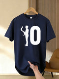 Men's Longline Statement Graphic T-Shirt - Bold Contrast Crew Neck Short Sleeve Tee, Lightweight 100% Polyester, Minimalist Regular Fit Summer Casual Top with Contrast Print Suitable for Casual Attire & Layering - Navy Color