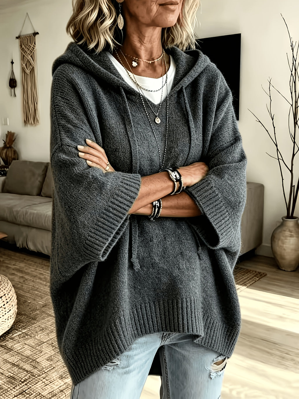 Women's Casual Drawstring Hooded Sweatshirt, a Spring/autumn Top for Curvy Women, Suitable for Commuting and Casual Wear. Size Runs Small, Order One Size up Is Recommended - Dark Gray