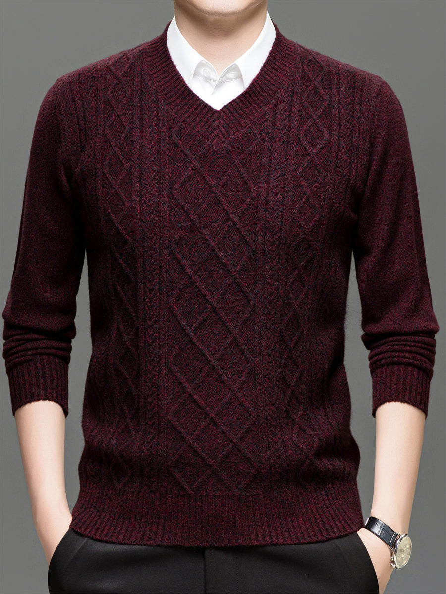 Men's Solid Color V-Neck Sweater - Basic Knit Pullover Sweater Suitable for Fall/Winter, Warm Casual Long-Sleeve Knitwear, Hand Washable V-Neck Sweater for Office & Casual Attire, All Sizes S - Zi Hong