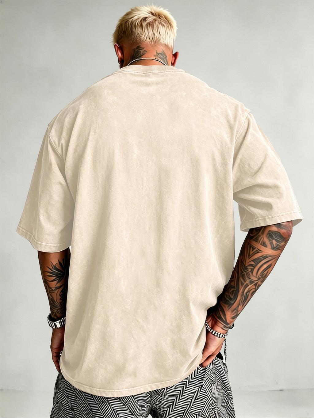 Men's Heavyweight Short Sleeve Washed Vintage Fashion Print Retro Acid Wash Distressed Design Street Trendy  Breathable Heavyweight Fabric Hip Hop Gym Athletic Tee 2026 Summer - Apricot