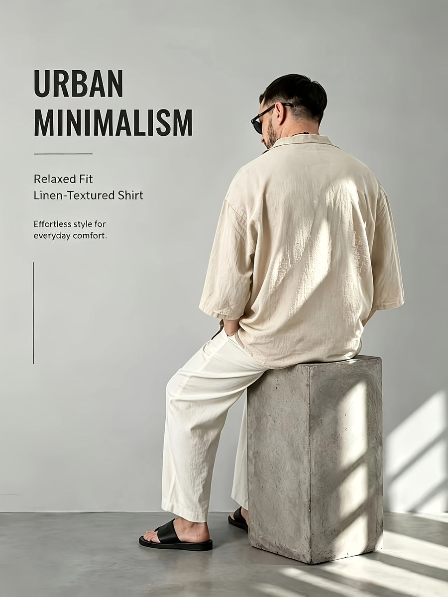 Men's Casual Shirt, New Linen V-Neck Casual Shirt for Daily Wear, Three-Quarter Sleeve Design, Suitable as a Gift! - Khaki