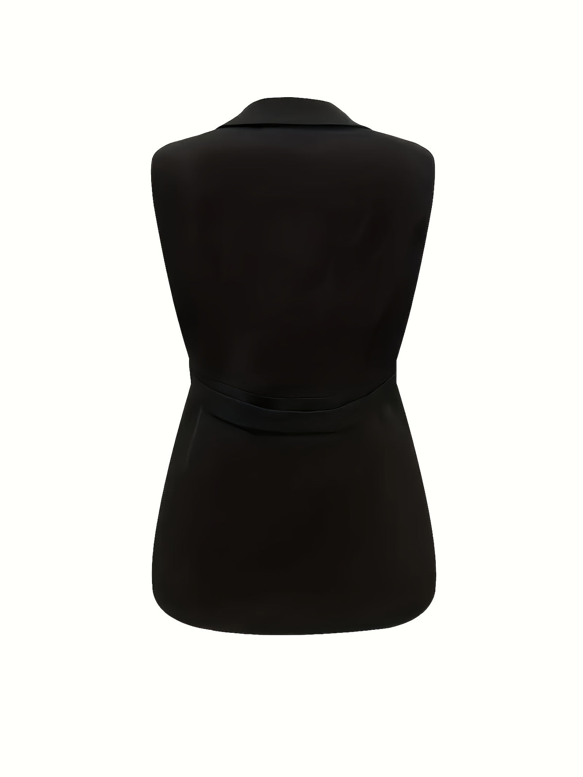 Elegant Women's Sleeveless Blazer - Stylish Solid Color Lapel Golden Double Pocket Vest, Versatile Spring/Summer/Autumn Fashion Jacket, Machine Washable Polyester Fabric, High-End Chic Style, Luxurious Appearance - Black