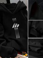 2pcs Value Pack: Stylish and Elegant Y2K Style Sportswear for Women, Suitable for Spring, Autumn, and Winter. Hooded -Lined Sweatshirt + -Lined Long Pants Set. 2pcs Outfit for Indoor and Outdoor Wear. Geometric Print Hooded Top and Long Pants Set. - Black+black