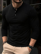 2pcs Men's Casual Versatile Henry Long Sleeved Clothing, Simple and Versatile, Comfortable and Breathable Fabric, Plus Size Men's Clothing, Suitable for Daily Commuting Men's Clothing. - Black+White