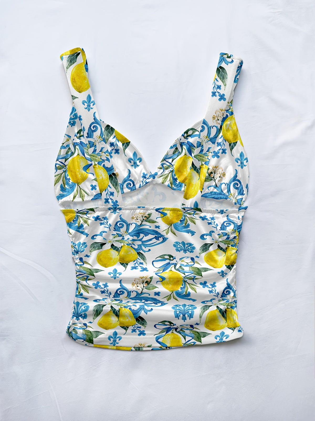 Women's Spring/summer New Hot Beach Tropical Vacation Outfits Casual Floral Slim Fit Bustier Halter Top - Peacock Blue