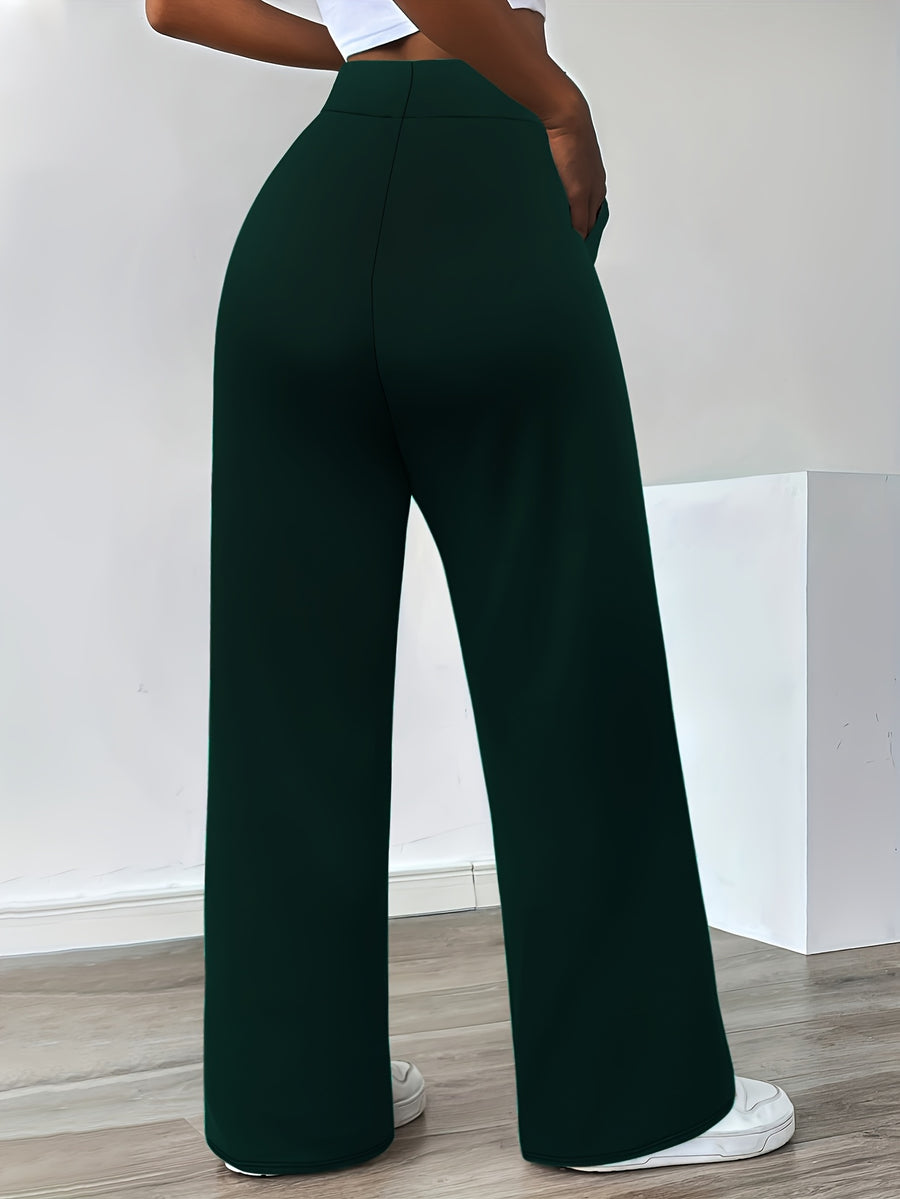 In-Stock Versatile Solid Color Stretch Straight-Leg Trousers - Dark Green