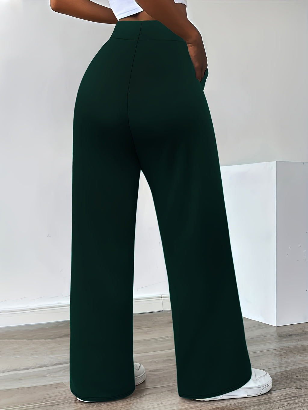In-Stock Versatile Solid Color Stretch Straight-Leg Trousers - Dark Green
