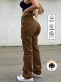 Women's Y2K Vintage Brown Cargo Pants, Straight Baggy Fit Jeans, Multiple Pockets, New Spring All Seasons Casual Streetwear - Dark Brown
