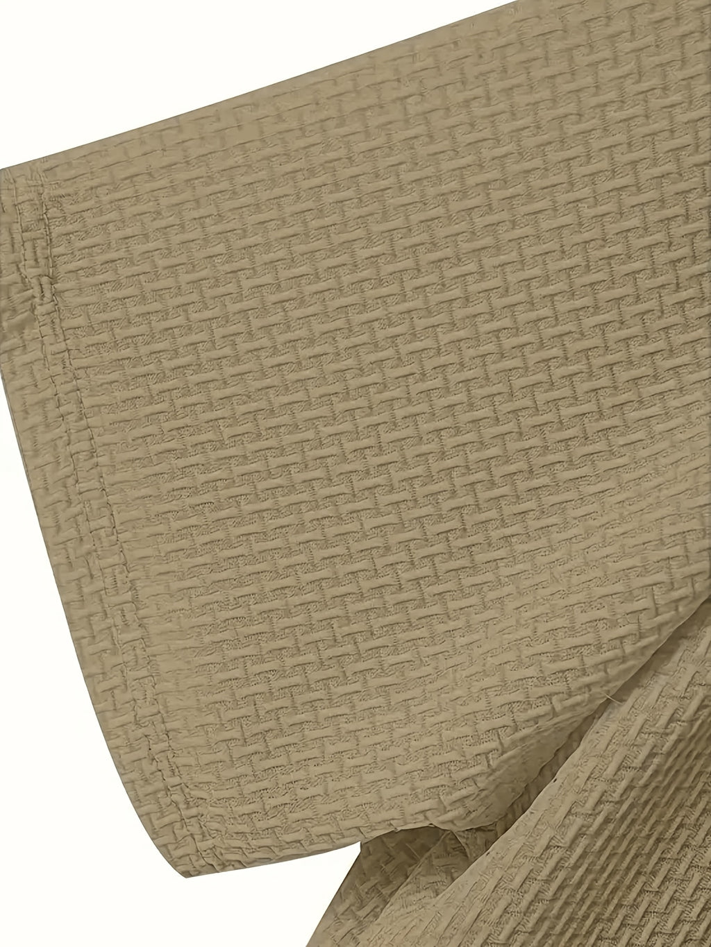 Solid Color Textured Short-Sleeve Shirt, Men's Lapel Breathable Casual Top, Summer Minimalist Solid Color Polo Shirt - Khaki