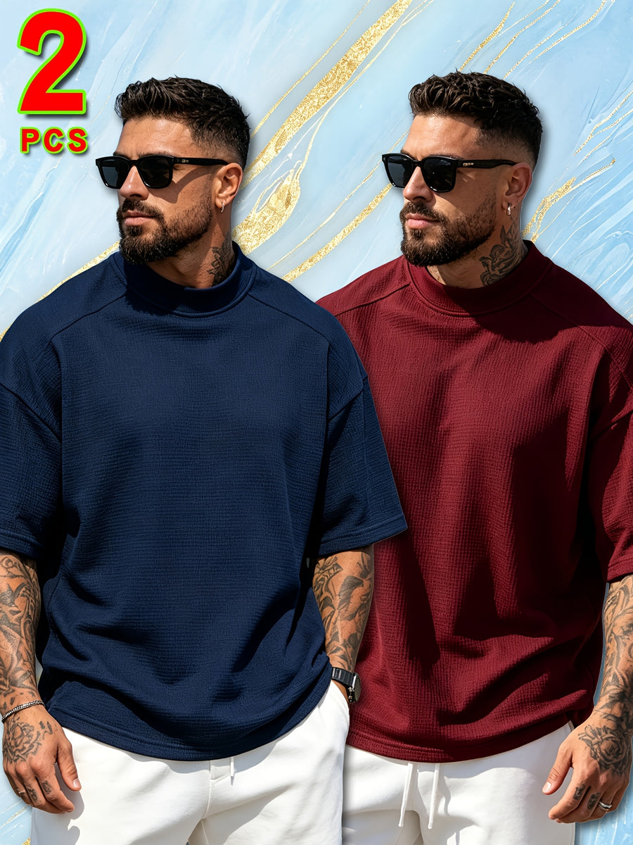 2pcs Set of Fashion Athletic Men'S Short Sleeve Shirts for Spring Summer And Summer, New Outdoor Casual Comfortable Cool Moisture-Wicking Trendy Versatile Easy Texture - Mixed Color 3