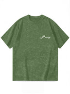 Minimalist Letter Pattern Short Sleeve, Outdoor Street Style Men'S Distressed T-Shirt - Green