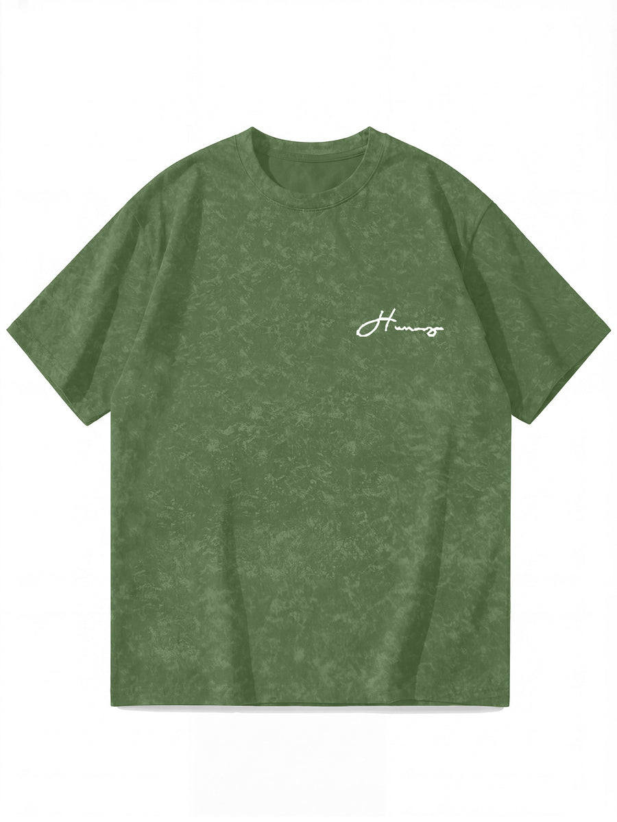 Minimalist Letter Pattern Short Sleeve, Outdoor Street Style Men'S Distressed T-Shirt - Green