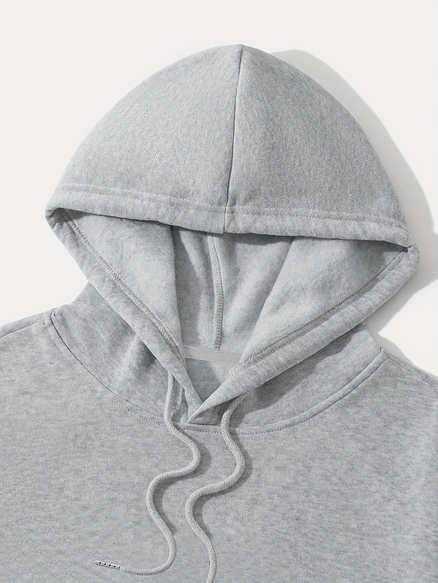 Men's -Lined Hooded Sweatshirt, Casual Versatile Fashion Streetwear Pullover Hoodie - Grey