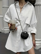 Women'S Shirt, Oversized Loose Casual Pocket Long Sleeve Shirt, Casual Wear - White