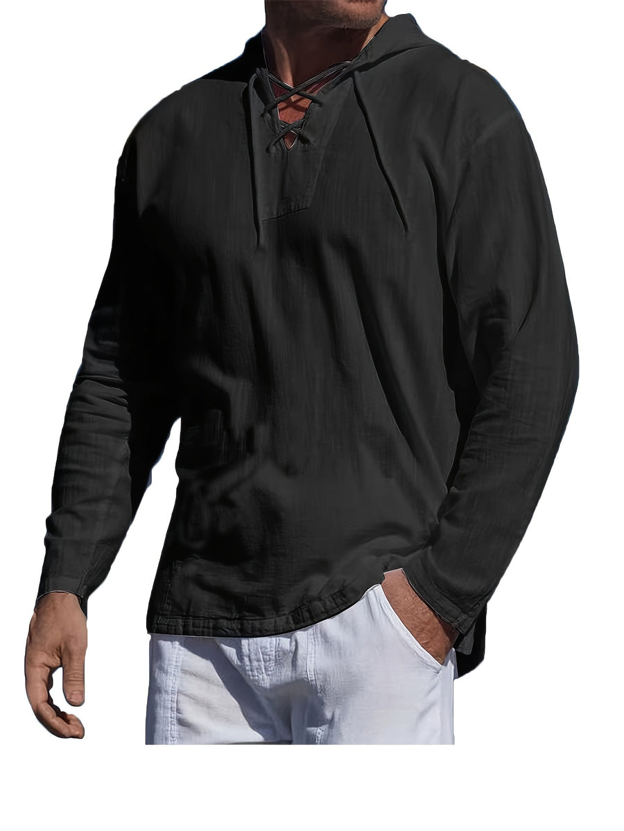 Men's Casual Sports Long Sleeved Hooded Sweatshirt, Drawstring, Solid Color Clothing, Suitable for Daily Use, Casual Exercise Use - Black