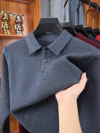 Autumn Winter Knit 3D Solid Color Lapel Sweater, Basic Knit Pullover Top for Men, Fashionable Long Sleeve Sweater HJ - Medium Gray