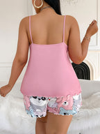 Cute Women'S Cat Print Tank Top and Shorts | Comfortable Soft Cartoon Print Pajama Set for Spring/Summer - Mixed colors