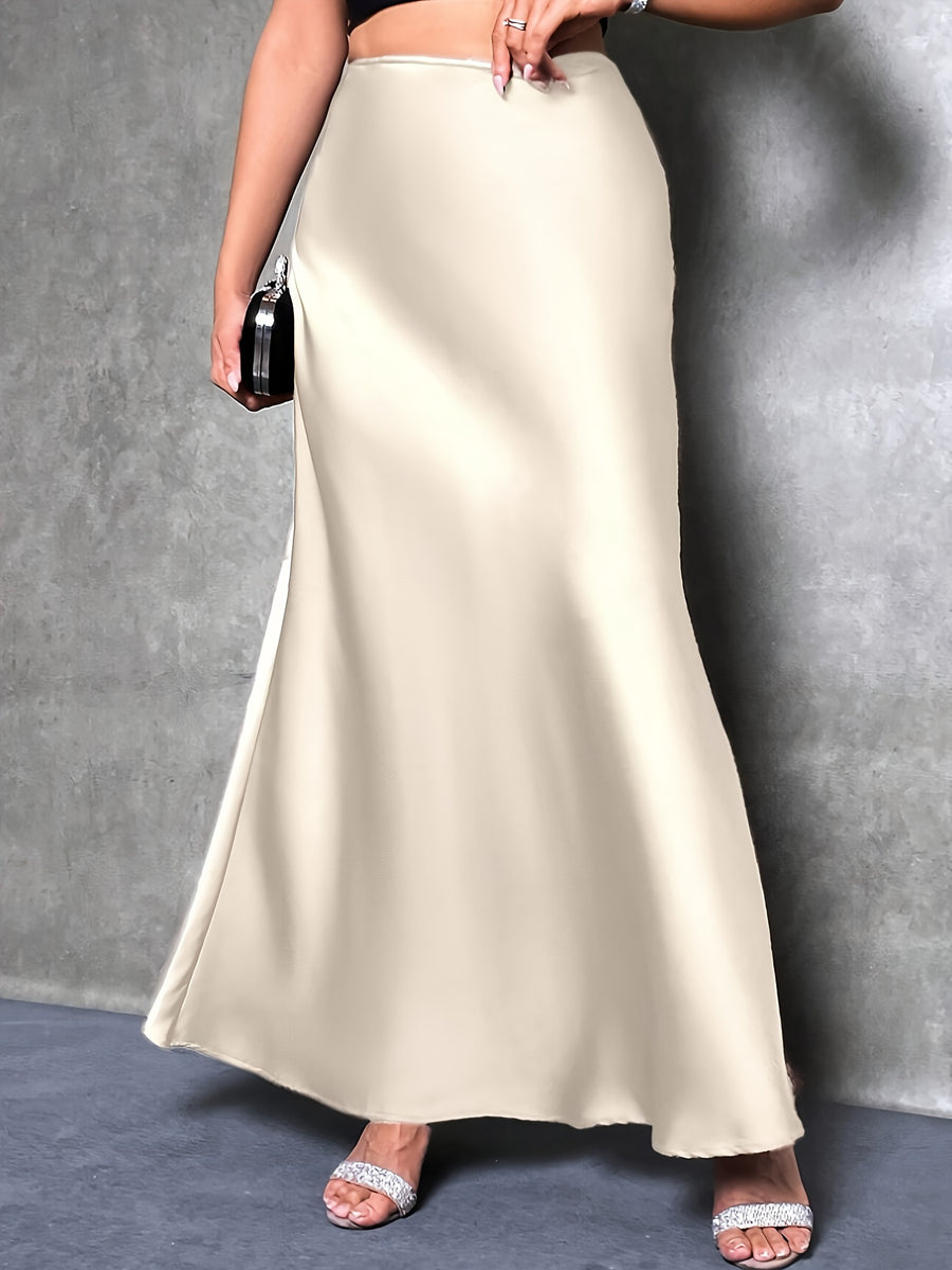 Women's High-Waisted Solid Color Elegant Satin Skirt, Suitable for Date, Party, Gift, All Season - Champagne