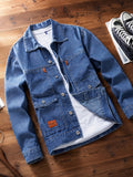 Men'S Versatile Denim Jacket, Men'S Versatile American Retro Washed Work Jacket, Durable And Tough, Suitable for Commuting And Streetwear, Soft Denim Fabric Not Stiff, Versatile And Slimming, a Must-Have Casual Jacket for in Daily Life - Blue