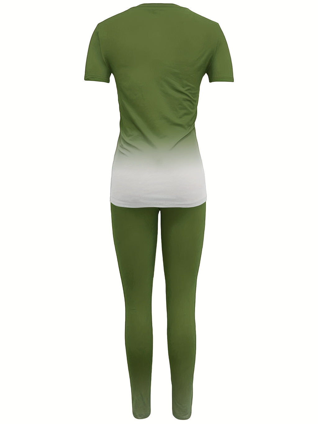 Fashionable Women'S Spring/Summer Set | Crew Neck Short Sleeve Printed Top with Long Pants | Architectural Pattern, Regular Fit - Dark Green