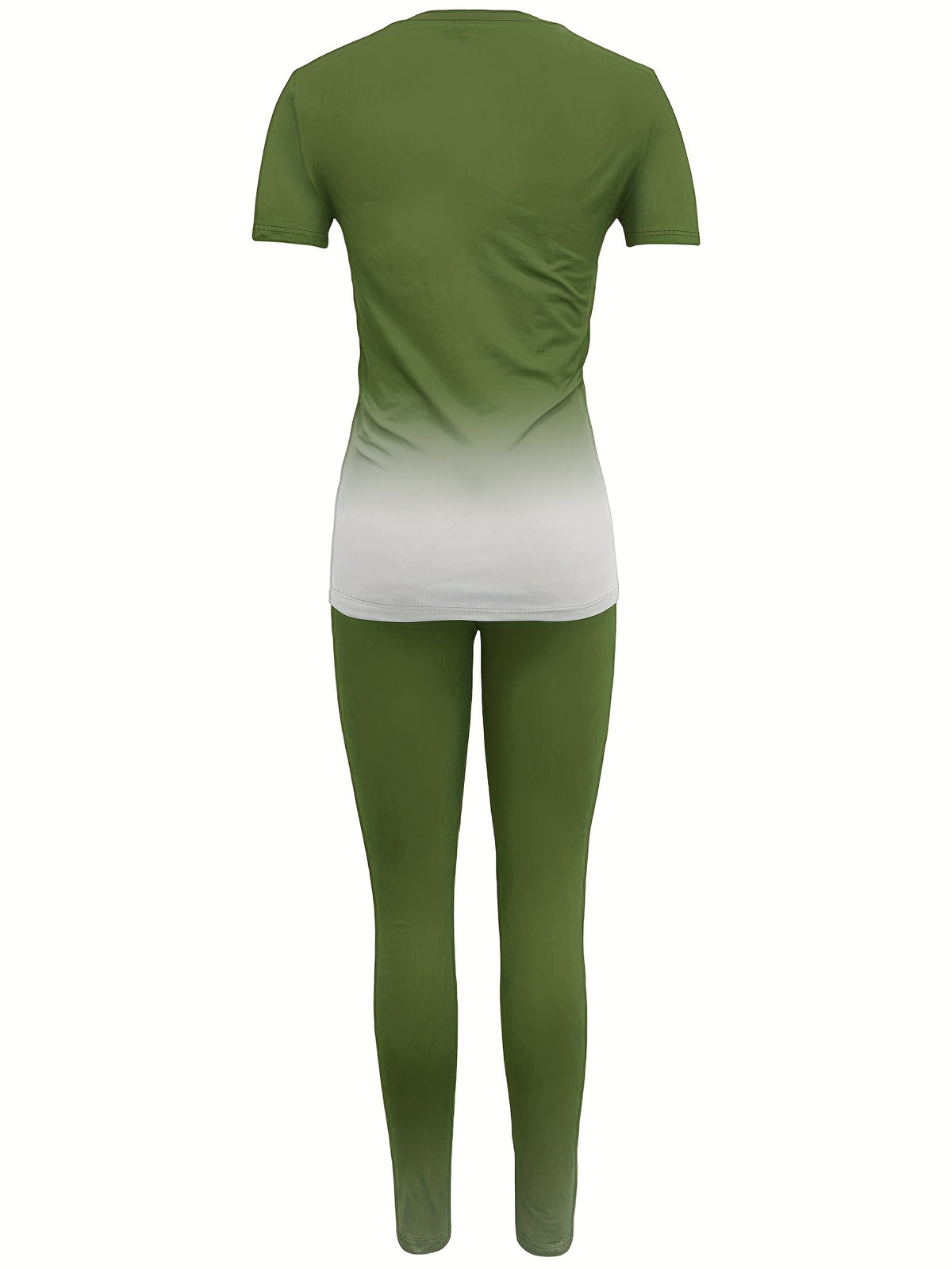 Fashionable Women'S Spring/Summer Set | Crew Neck Short Sleeve Printed Top with Long Pants | Architectural Pattern, Regular Fit - Dark Green