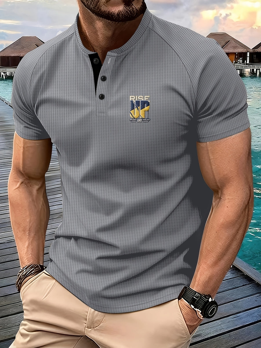 Men'S Fashion Men'S Tops Spring Summer Outdoor Casual Waffle Short Sleeve Men'S Henley Shirt - Light Grey