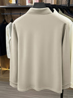 Men'S Lapel Long Sleeve Polo Shirt, 2-Button Design, Ribbed Polo Collar, Suitable for Commute And Casual Wear, Can Be Worn Inside Or Outside - Apricot