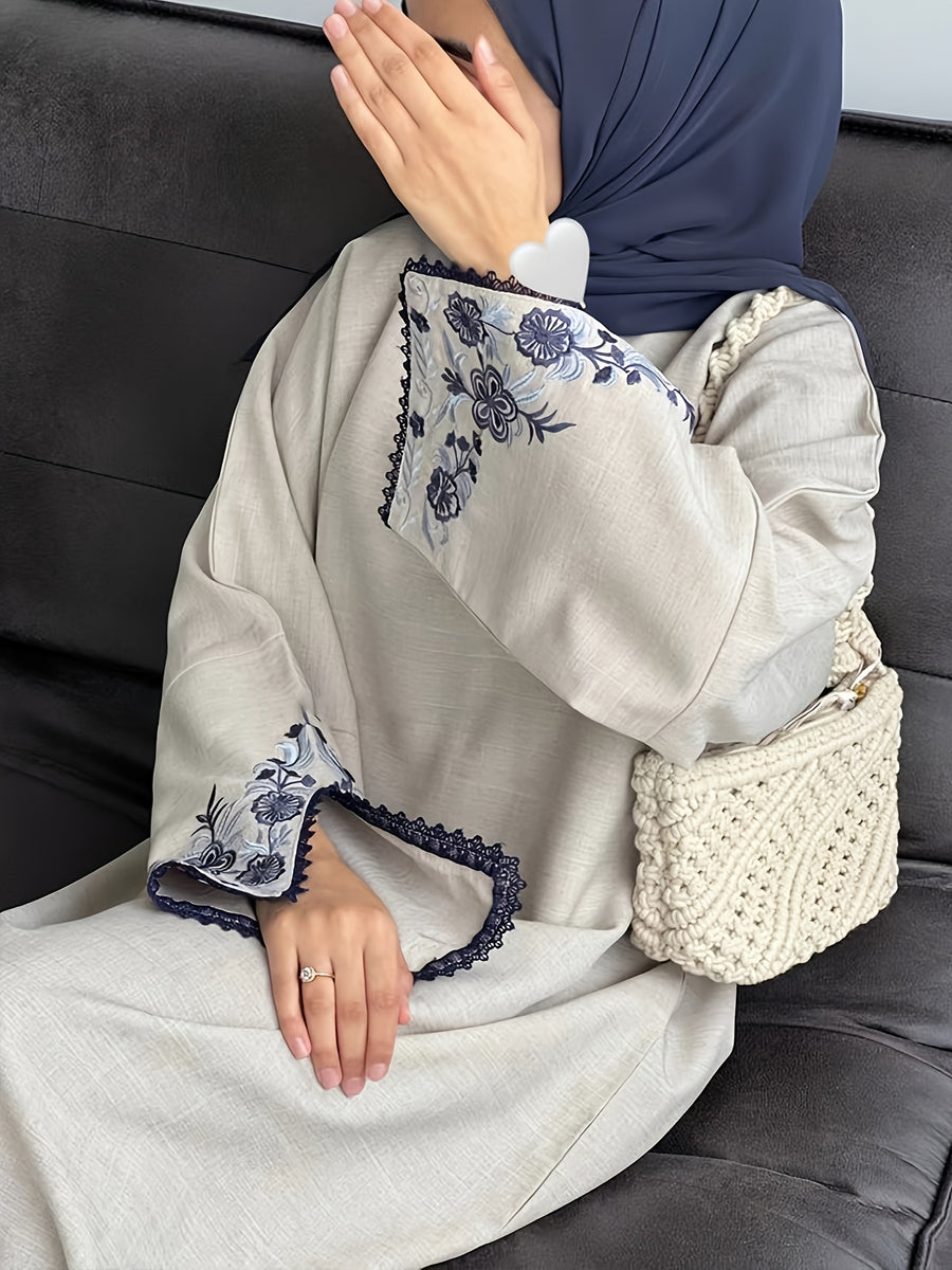 New Long Robe Middle Eastern Muslim Fashion Embroidery Elegant Dress - Apricot