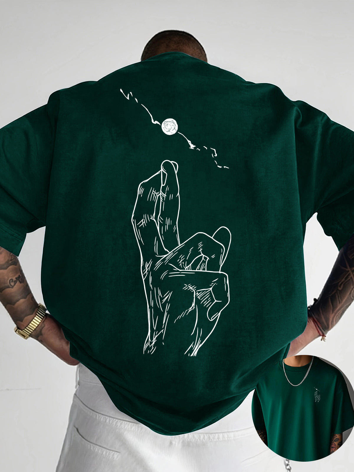 Creative Front And Back Print Round Neck T-Shirt, Pure Summer Trendy Fashion Short Sleeve, Casual Daily Style Top, Essential for Outdoor Leisure, Best for Gifting - Dark Green