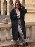 Women'S Solid Color Casual Long Sleeve Off-Shoulder Long Autumn Winter Coat - Pure Black