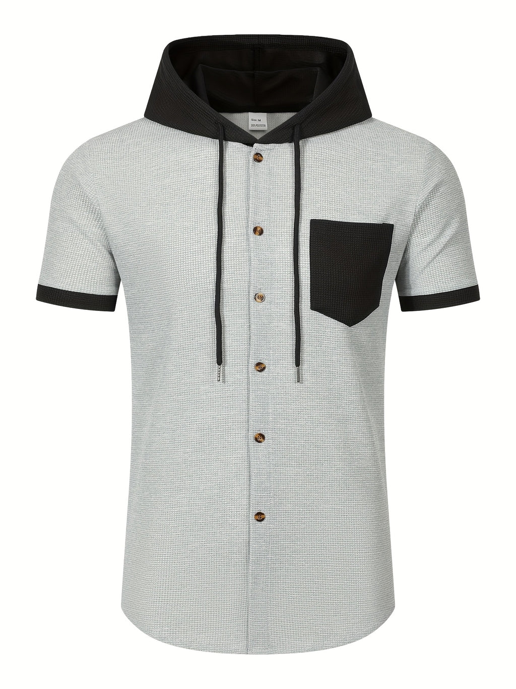New Summer Shirt with Hooded Men'S Wear, Casual, Loose, Fashionable, Athletic, Home Workout, Camping, Fitness, Beach Shirt, Solid Color, Trendy, Youthful Fashion, Premium, Short Sleeve, Summer Premium Men'S Shirt - Grey