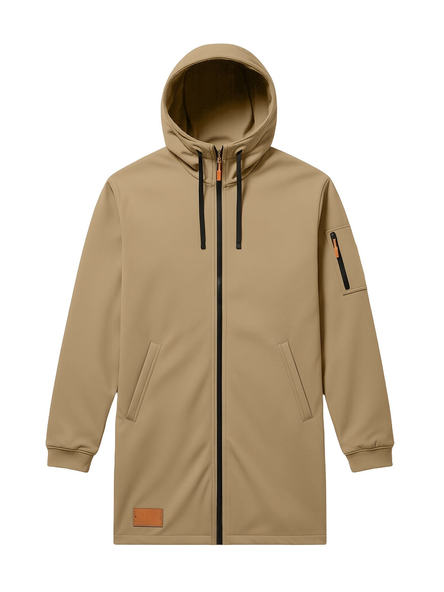 New Men's Casual Sports Sweatshirt and Hooded Long Knitted Jacket, Featuring a Multi-pocket Style. The Overall Fit Is Loose and Elegant. Fashionable Outdoor Casual Sweatshirt, Long-sleeved Cardigan, Hooded Design, Winter Clothes for Men - Khaki