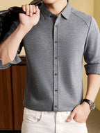 Men's Long-Sleeve Knit Cardigan Shirt with Raglan Sleeves, Roll-Up Cuffs, Suitable for Layering or Wearing Alone in Spring, Autumn, and Early Winter, Ideal for Middle-Aged Men's Commuting and Casual Wear. -SINBOS - Light Grey
